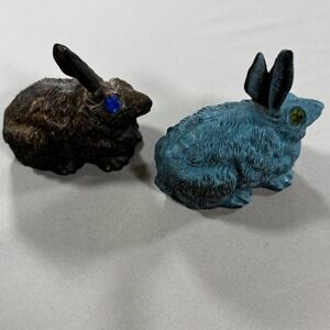 Vintage Italian Figurine Bunnies Pair, Decorative Rabbit Statues Rhinestone Eyes